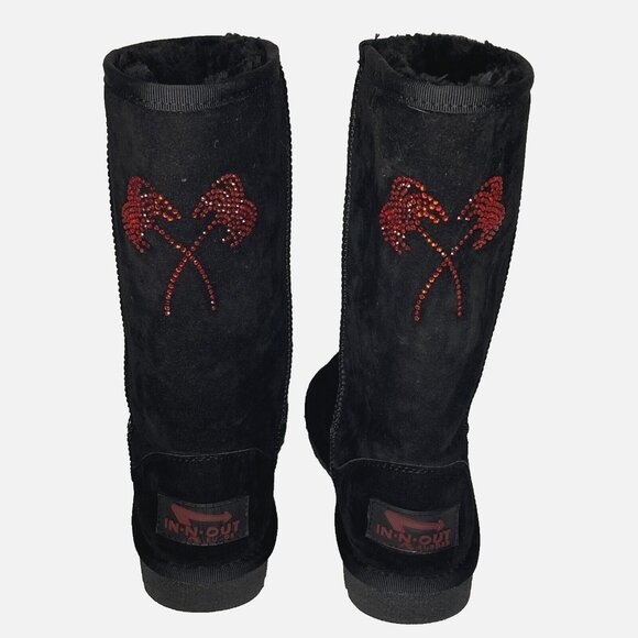 In-N-Out Burger Black W sz 7 Suede Boots Shoes Shearling Red Crystal Palm Trees - Picture 3 of 15
